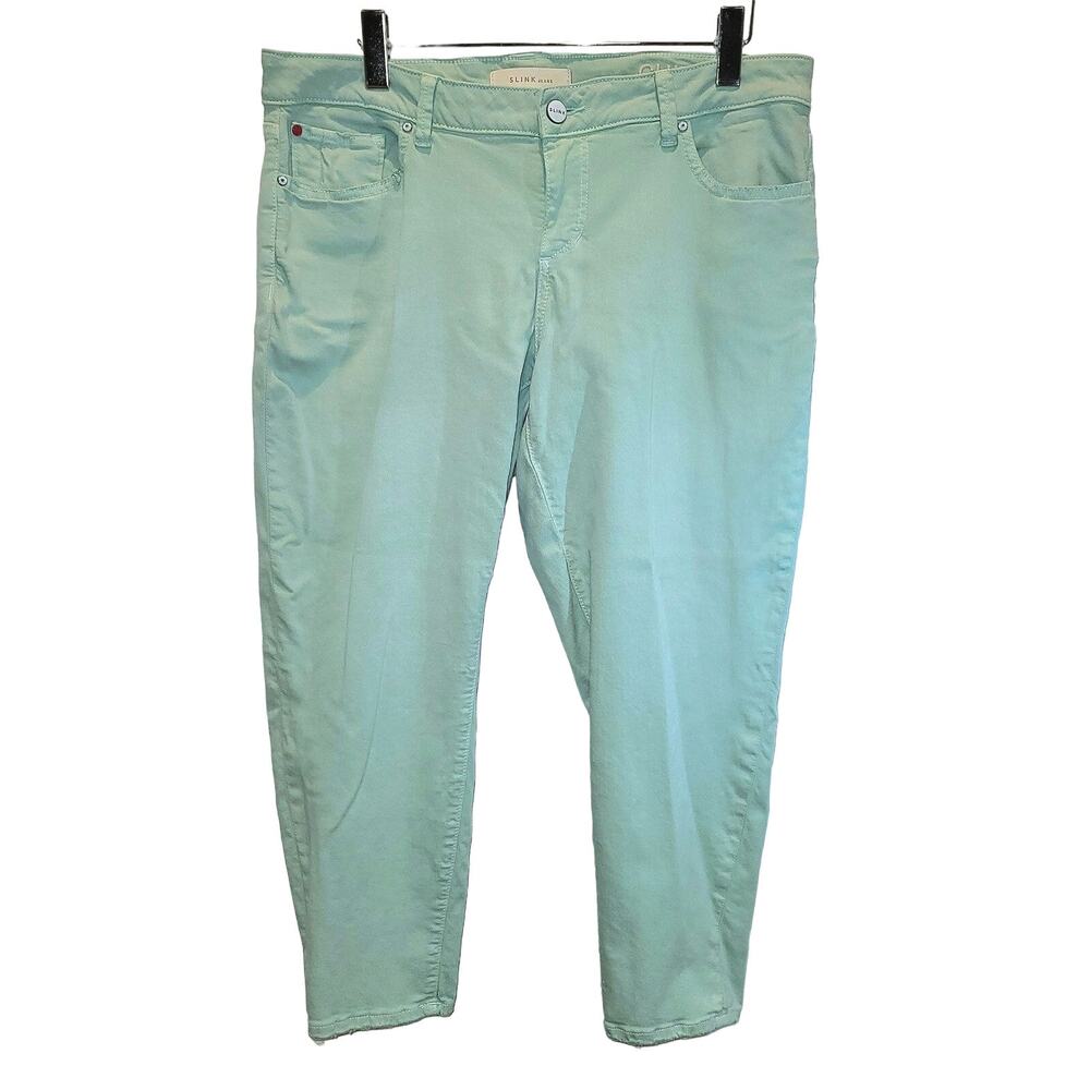 SLINK Jeans Crop Skinny Womens Sz 16 Plus Mint Green Distressed Stretch Ankle - Picture 4 of 15